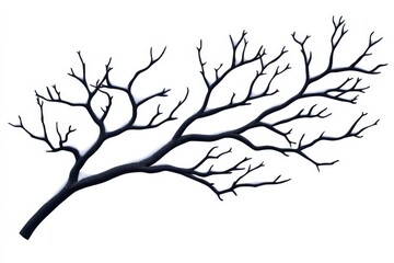Fototapeta premium Silhouette of a bare branch in black ink style on a clean white background creating a minimalist high contrast image that captures natural forms with bold simplicity