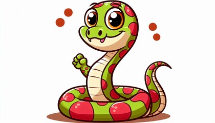 Fototapeta premium Cute Cartoon Snake with Red Spots Illustration