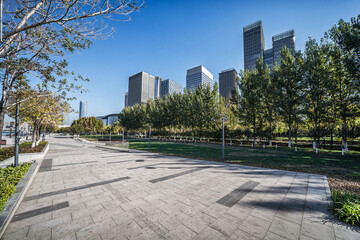Modern Urban Park with Skyline View