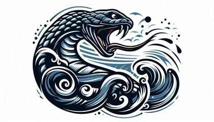 Snake and Waves Tattoo Design