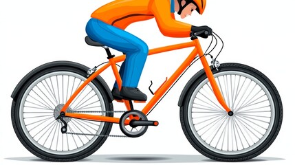 Fototapeta premium Orange Mountain Bike Rider Illustration Cyclist with Helmet and Gloves