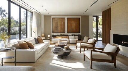 Fototapeta premium Modern Interior of Stylish Living Room ,Wall Mock Up, Frame , Poster with Beautiful Background, 3d render