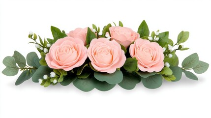 Pink Rose Bouquet with Eucalyptus Leaves and White Berries for Wedding Decoration or Roman