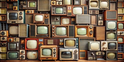 Assorted stack of retro TV sets in a patterned vintage collection , retro, stack, tv, vintage,...