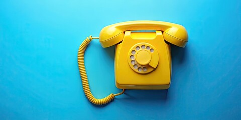 Bright yellow phone on blue background, representing communication and retro style, retro, vintage, phone, communication