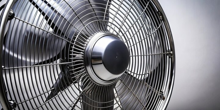 Close up of black fan with silver center, appliance, cooling, design, detail, electricity, modern, object, technology