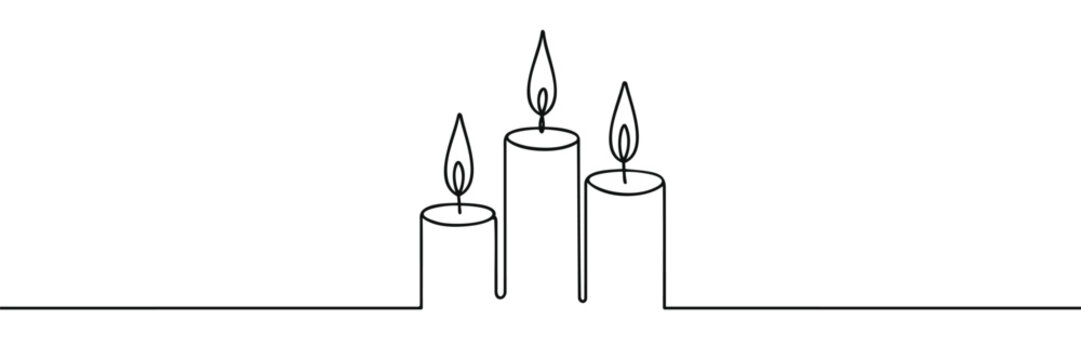 recommend clip art: Three burning candles continuous single line drawing. Candle icon. Vector illustration.