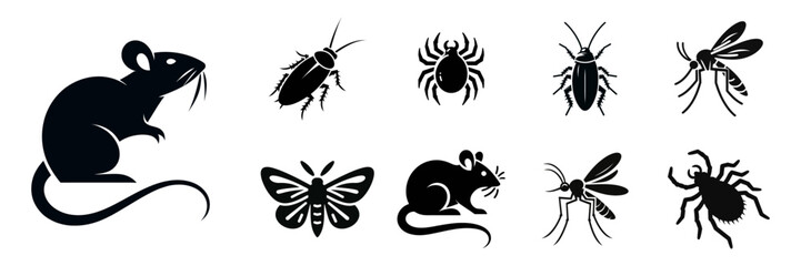 Pest control. Icon set. Insect repellent emblem. Pest and insect control in the home.