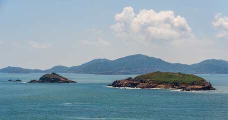 Serene Coastal Landscape Featuring Lush Islands and Tranquil Waters