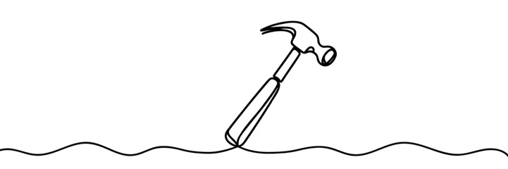 One continuous line drawing of an claw hammer. One line concept graphic design vector illustration of building construction tools