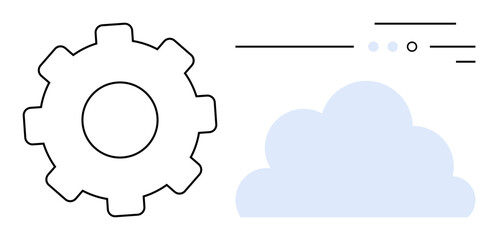 Gear icon beside a cloud shape with horizontal lines and dots. Ideal for cloud computing, technology optimization, IT services, software settings, data management, digital transformation, web