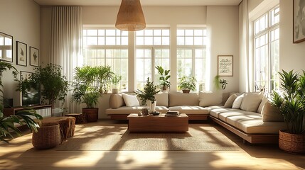 Modern Interior of Stylish Living Room ,Wall Mock Up, Frame , Poster with Beautiful Background, 3d render