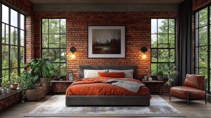 Modern Industrial Loft Bedroom Interior Design