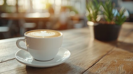 Obraz premium Morning Buzz at a Vibrant Cafe: Capturing the Social Energy of Fresh Coffee