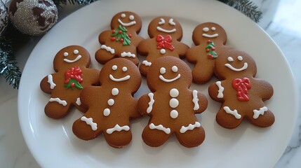 A charming display of Christmas gingerbread cookies in delightful shapes and designs, showcasing festive decorations such as icing, colorful sprinkles, and cheerful patterns. 