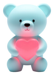 PNG Bear holding neon heart cute toy white background.