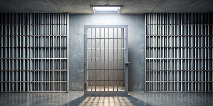 Prison cell with lattice door , incarceration, imprisonment, confinement, penitentiary, jail, locked up