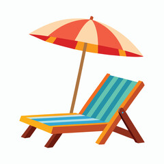 vector beach lounger with umbrella on white background