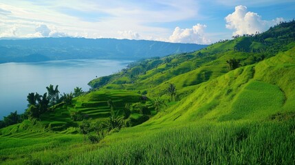 Obraz premium Scenic Lake and Rice Terraces