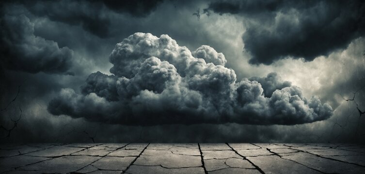 Heavy, rolling storm clouds on a cracked, gritty grunge background with dark textures and faint smudges