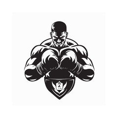 Boxing logo vector. Muscular athlete, professional boxer silhouette vector illustration isolated on white background.