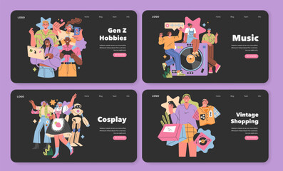 Fototapeta premium Gen Z Hobbies. Flat Vector Illustration