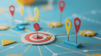 Customer journey mapping, arrows and icons guiding through service steps