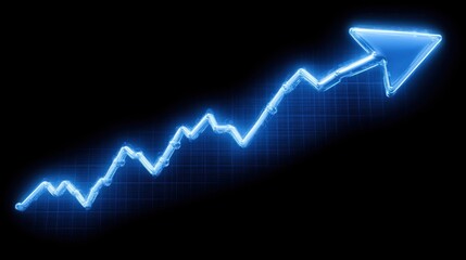 A glowing blue arrow points upward on a black background with a subtle grid pattern.