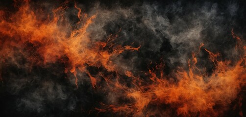 Rough, smoky grunge texture with hints of flame patterns and burnt areas, in a blend of black, red, and orange tones