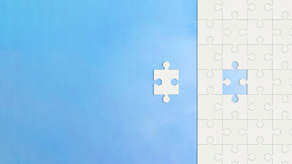 1ピースだけ欠けたパズルで埋められた端が右側にある水色の背景