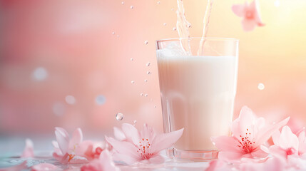 Glass of milk on pastel background