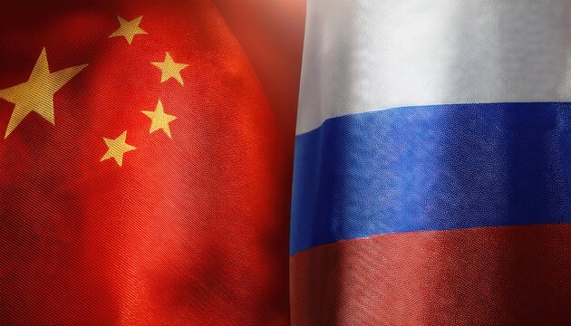 China and Russia Flags Symbolizing Diplomatic Relations