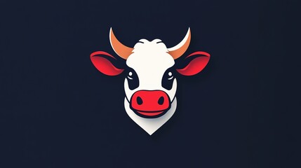 Fototapeta premium Charming and playful cute cow logo design, featuring a friendly cartoon cow with a big smile, perfect for branding in dairy products, agriculture, and children's themes. 