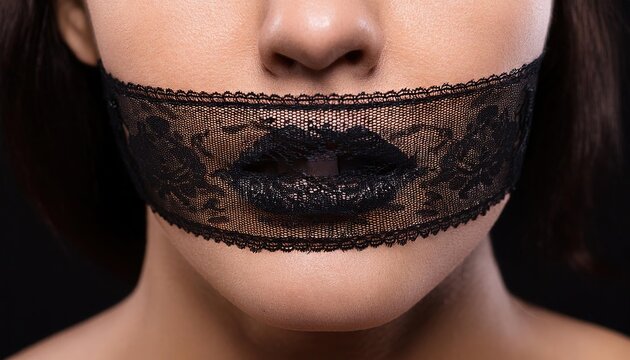 Mysterious Woman with Lace Mask and Dark Lips