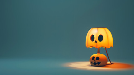 Fototapeta premium 3D cute pumpkin lamp in with halloween skull