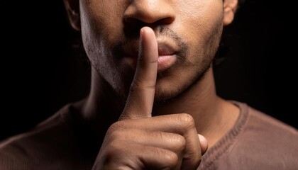 Fototapeta premium Silence Gesture Close-Up of a Man's Face
