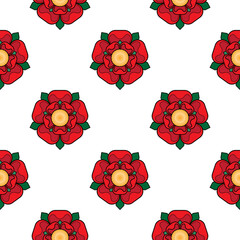 Red Rose of Lancaster Seamless Pattern | Red Floral Transparent Vector Illustration Design 