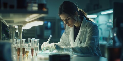 Pharmaceutical Researcher Conducting Clinical Trials and Analyzing Data in a Laboratory Setting to Advance Medical Knowledge