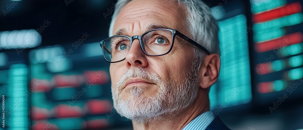 Poster dynamic financial trading floor with advanced analytics displays for monitoring market trends and ma