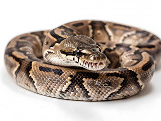 Obraz premium coiled African rock python with distinct patterns on white background