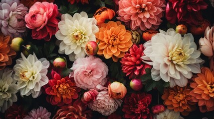 Vibrant peony flower bouquet in full bloom, colorful spring and summer flowers, fresh floral arrangement with buds and blossoms, perfect for seasonal nature decor and flower enthusiasts
