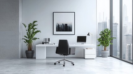 Fototapeta premium Sleek Minimalist Office Space with Modern Design