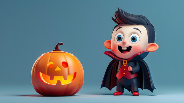 3D pumpkin wearing Drakula cape