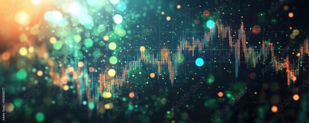 Poster a colorful graph with green and orange lines. the graph is filled with many small circles, which giv