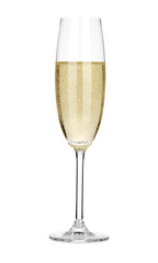 Champagne in glass isolated on white. Sparkling wine
