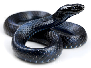 Fototapeta premium shiny black eastern indigo Drymarchon couperi snake coiled on white background