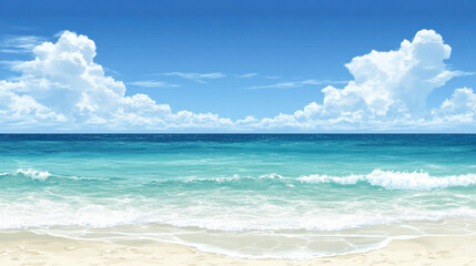 Obraz premium A beautiful blue ocean with a few clouds in the sky. The sky is clear and the water is calm