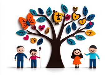a 2D cartoon illustration of a child drawing a family tree for social studies educational and creative white background