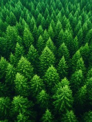 Fototapeta premium An aerial view of a lush, dense forest filled with vibrant green trees, showcasing the beauty of nature's harmony and tranquility.
