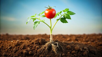 A tomato plant with its roots growing underground through the soil, plant growth stages, plant biology, farming, tomato root, agriculture